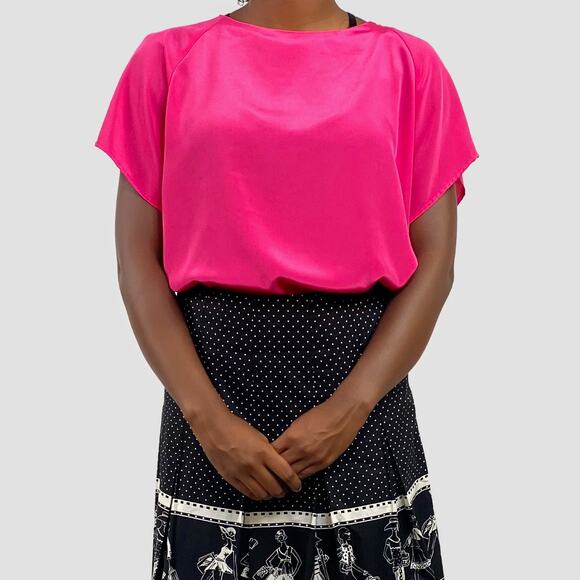 Vintage Hot Pink Mid Century Boxy Drapey Dropped Shoulder Blouse Sz XL - Picture 1 of 7